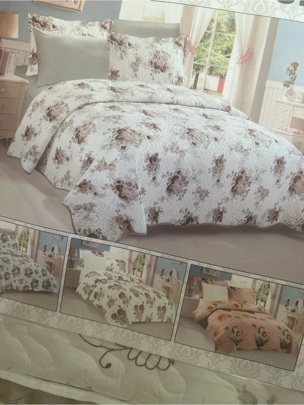 Floral Sunflower Quilted Bedspread Set - Pink